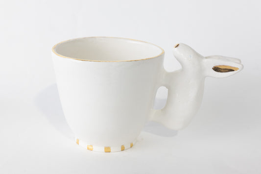 Rabbit Handle White Mug with Gold detail - espresso size